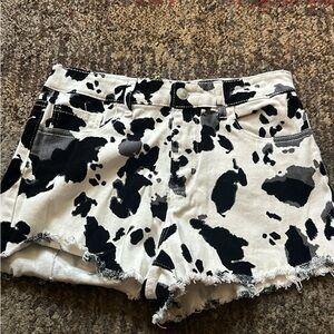 Altar'd State Black and White Jean Shorts Cow Print